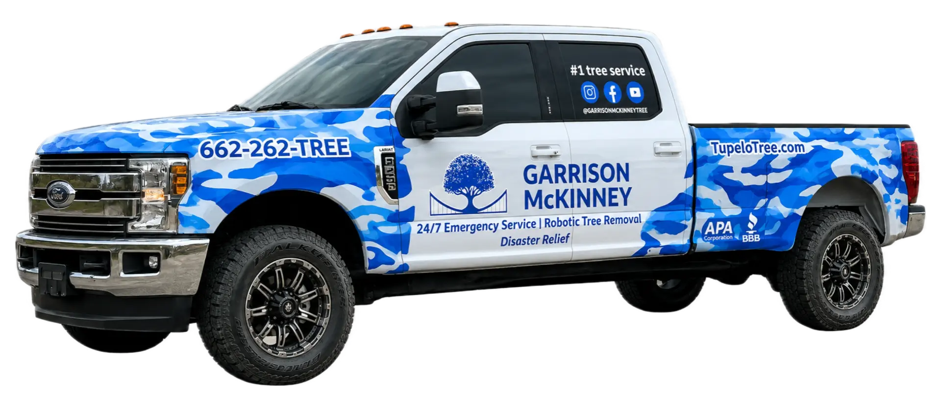 Oxford Tree Removal service truck, powered by Garrison McKinney Tree Service, on call for tree removal and 24/7 storm response in Oxford, Mississippi